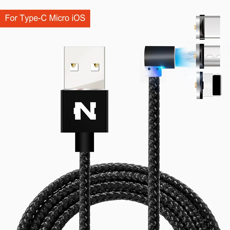 NOHON Магнитный USB кабель для iPhone samsung S10 type C Магнитный кабель для зарядки и передачи данных Micro USB кабель кабели для мобильных телефонов - Цвет: Black Cable 3 Plugs