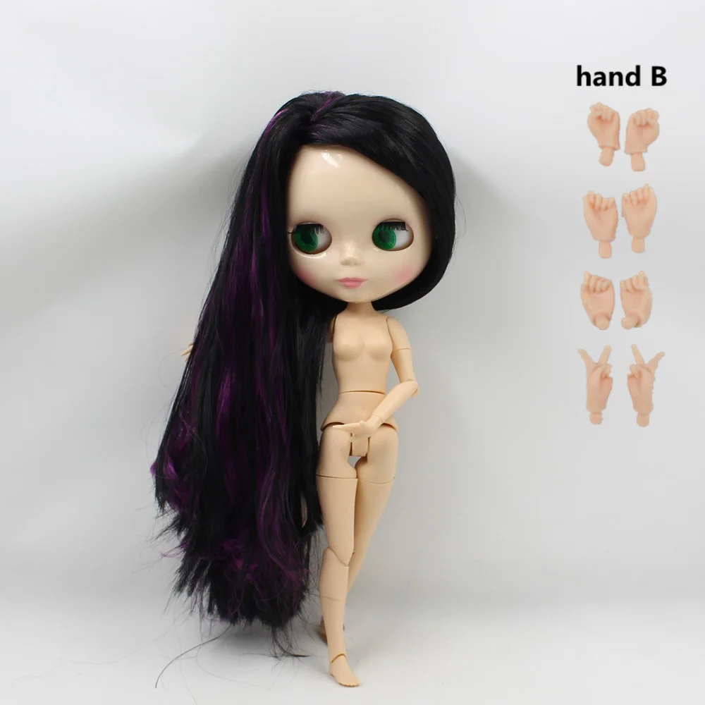 Обнаженная кукла Blyth фиолетовый микс черные длинные волосы мода Blyth BJD кукла с гибкими суставами модель игрушки - Цвет: doll with hands B