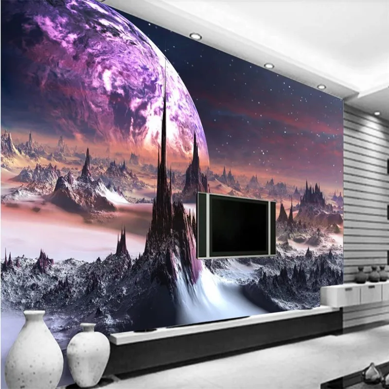 Custom wallpaper fantasy universe starry mountain TV background wall painting decorative waterproof material Custom wallpaper fantasy universe starry mountain TV background wall painting decorative waterproof material