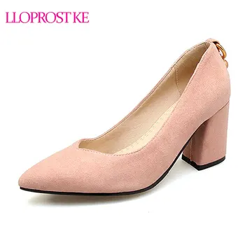 

Lloprost ke Autumn Women Pumps Shallow Pointed Toe Thick High Heels Shoes Woman Black Pink Office Lady Working Shoes MY598