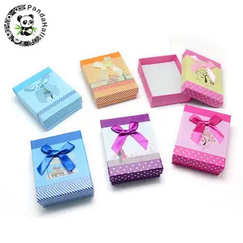 

12pcs Mixed Color Cute Cuboid Cardboard Boxes Case with Sponge Insdie for Jewelry Display Storage Packing Gift Box 9x7x3cm