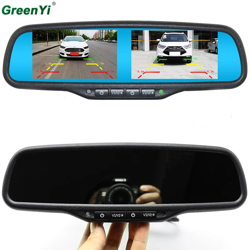 GreenYi HD двойной 800*480 экран 4 3 &quotTFT lcd Зеркало заднего вида автомобильный монитор