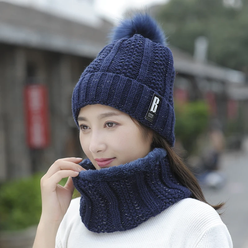 2018 зимние для женщин шляпа шапки вязаный шерстяной Теплый шарф толстый ветронепроницаемый подшлемник Multi функциональная шапка набор для