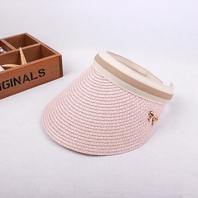 Минималистичная модная женская Солнцезащитная соломенная шляпа шапка Кепка с козырьком для активного отдыха пляжная шляпа пустые верхние шапки 6 цветов - Цвет: Розовый