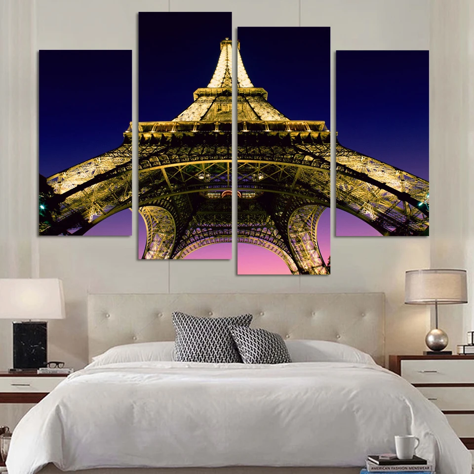 

2016 New Fallout 4pcs/set City Modular Picture Paris Eiffel Tower Canvas Painting Modern Paintings Wall Pictures Art Home Decor