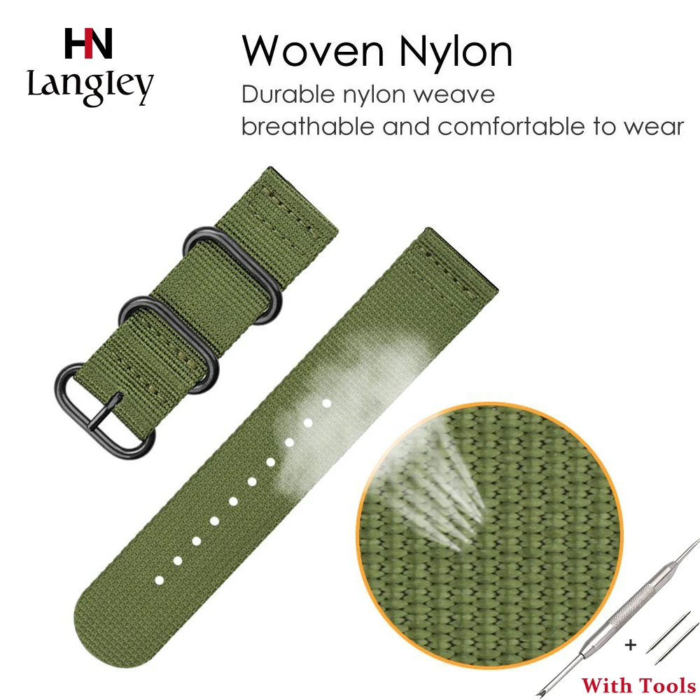 

LANGLEY Watch Band Sport Woven Nylon 24mm Universal Watch Band 22mm 20mm 18mm Strap For Gear S3 Gear S2 Classic Galaxy Watch
