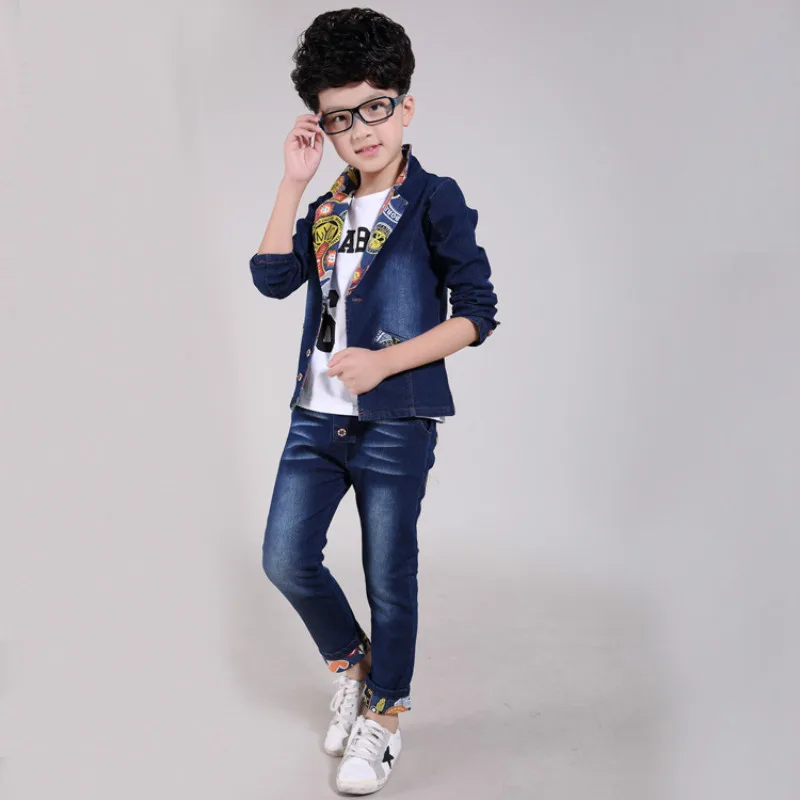 

2019 new baby clothes suit for boys spring and autumn kids denim clothing sets boy jean suits cowboy body suit boys clothes set