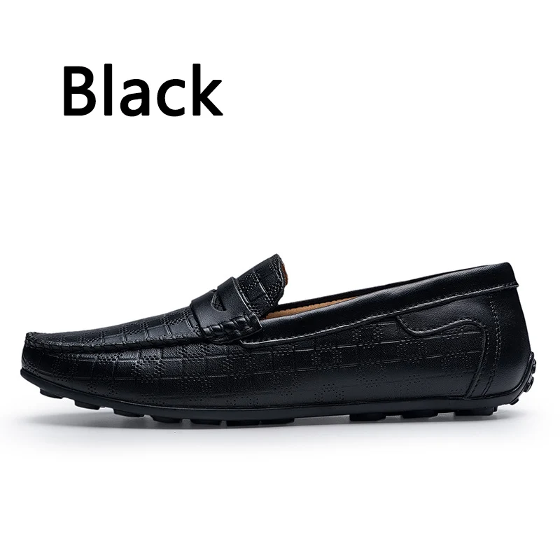 BIMUDUIYU мужские лоферы ручной работы из натуральной кожи; Повседневная обувь; мягкие дышащие слипоны; обувь для вождения на плоской подошве; всесезонный дизайн - Цвет: Black