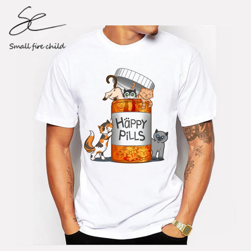 Manner Casual Weiss Kurzarm Schone Katzen Glucklich Pillen Alphabet Druck Design Muster T Shirt Mannlichen Sanfte Shinee T Tops Tee Top Designer T Shirtt Shirt Aliexpress