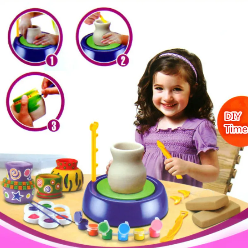 New Children Cute sunlight Ceramic Pottery Wheel With Clay Kits DIY