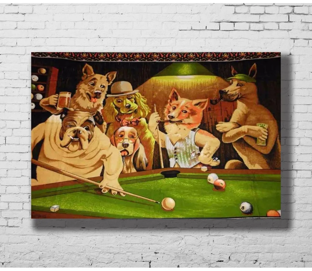 

G-316 Dogs Playing Billiards All Joke Pet Animal Art Fabric Home Decoration Art Poster Wall Canvas 12x18 20x30 24x36inch Print
