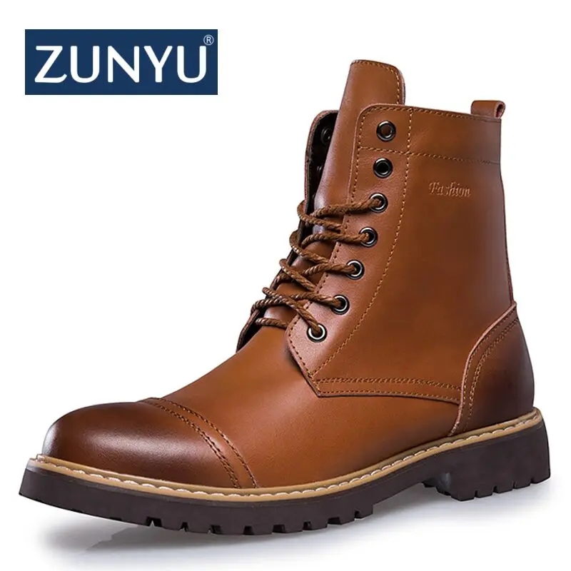 

ZUNYU 2018 New Autumn Winter Fashion Men Boots Vintage Style Casual Men Shoes High-Cut Lace-Up Warm Plush Motorcycle Boots