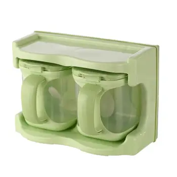 

2 Grid Creative Transparent Seasoning Cans Kitchen Spice Rack Condiment Bottles Pepper Salt and Pepper Storage Box