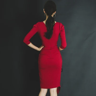 Новинка года, весеннее женское Красное офисное платье в Корейском стиле, элегантные облегающие вечерние платья, vestidos mujer
