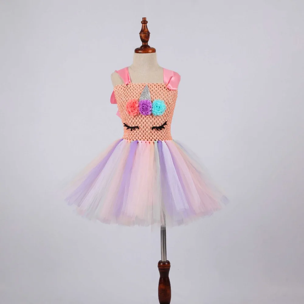Girls Unicorn Tutu Dress Baby Unicorn Birthday Flower Headband Party Dresses Kids Halloween