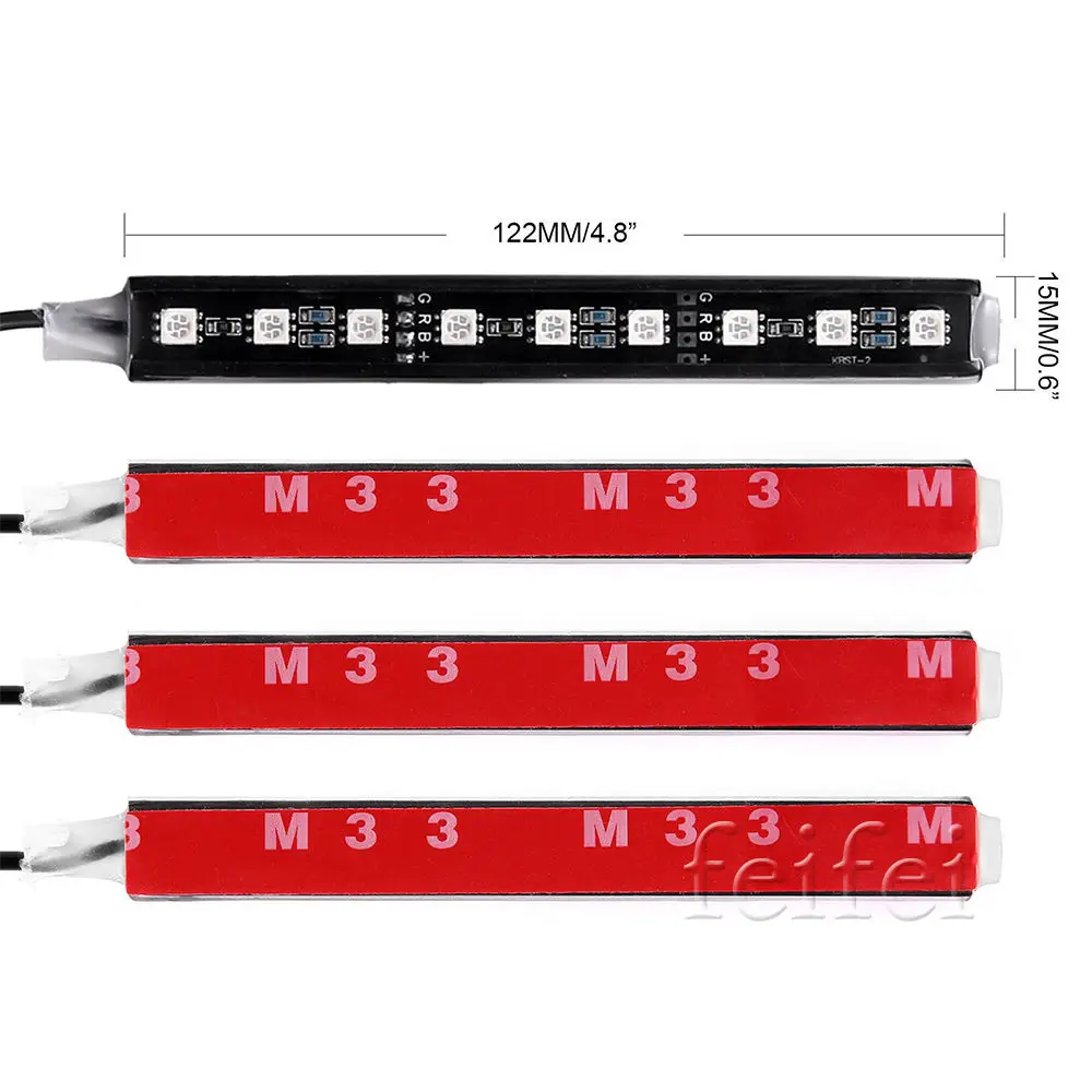 4X DC12V 9 SMD 10 Вт 4 шт. 5050 авто LED RGB подкладке Этаж Декоративные Атмосфера полосы путь