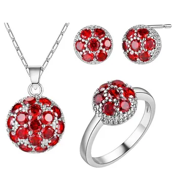 

Pendant necklace Earrings ring Rhodium plated set 925 Sterling Earrings Necklace crystal set flower set
