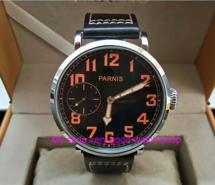 

46mm parnis Black dial Asian 6497 17 jewels Mechanical Hand Wind movement men watch luminous Mechanical watches zdgd188a
