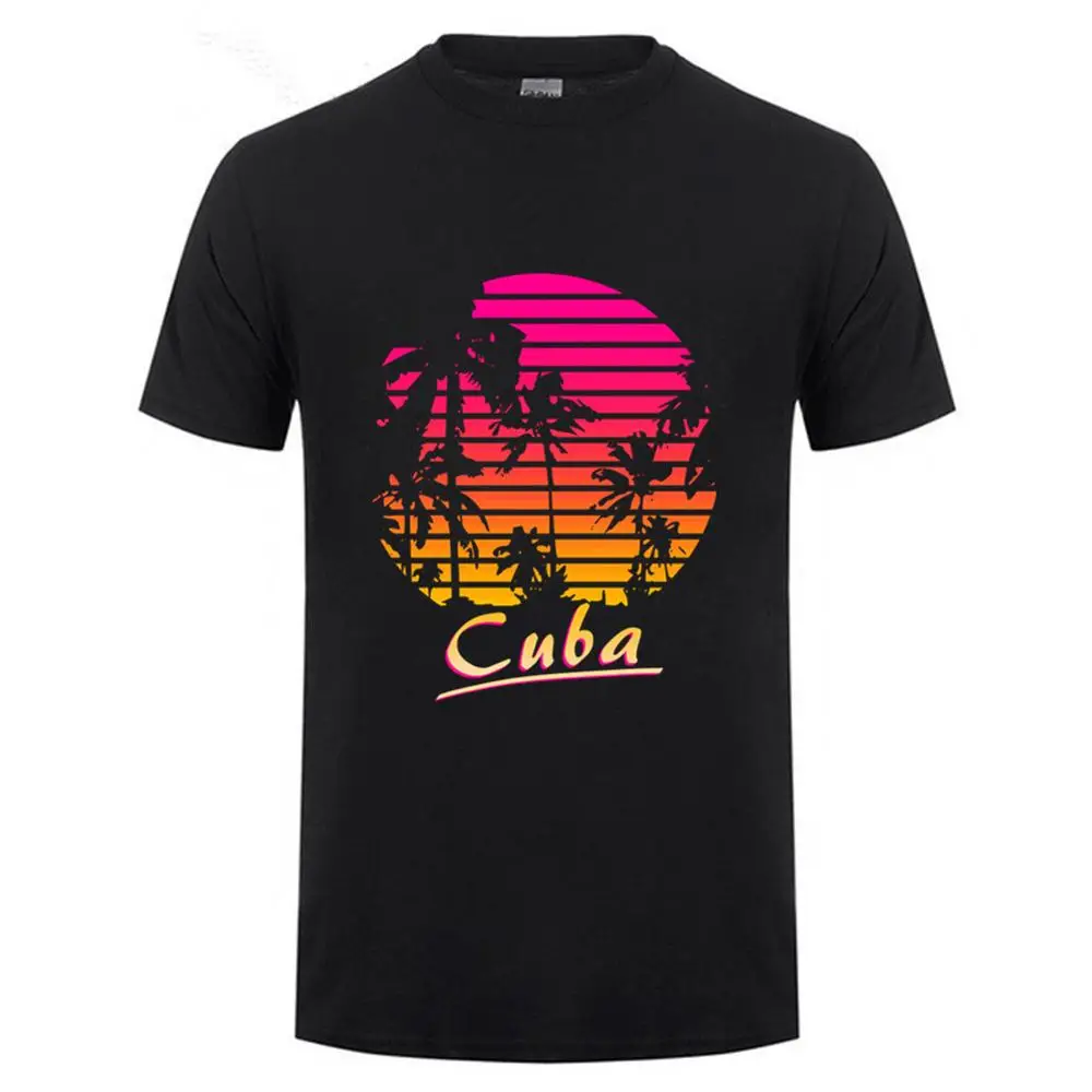 Мужская Элегантная футболка с принтом в виде пальмового дерева Cuba Havana Tropical Sunset
