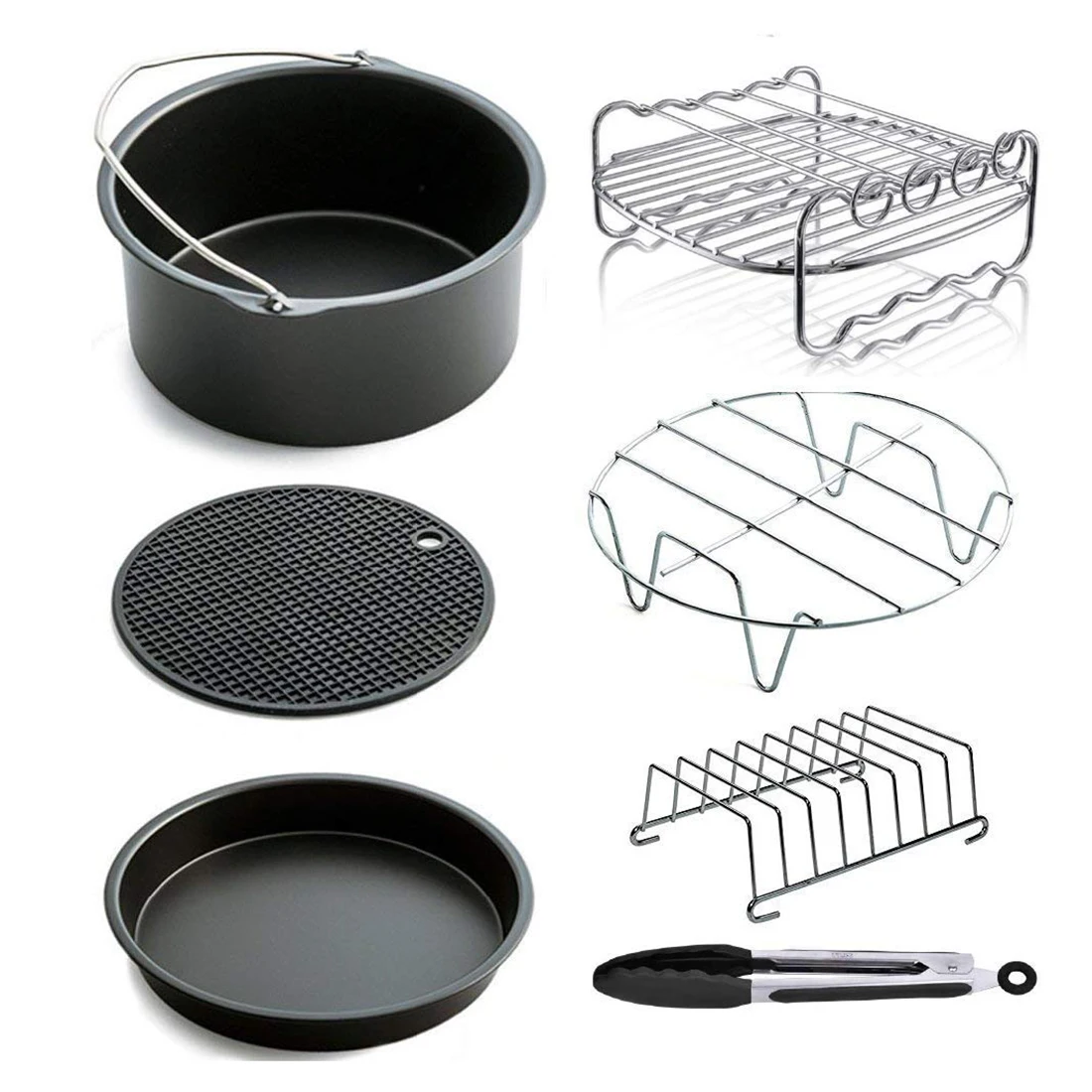 Air Fryer Accessories Deep Fryer Universal, Cake Barrel, Pizza Pan,Mat, Skewer Rack, holder Fit all 5.3Qt- 5.8Qt(XL