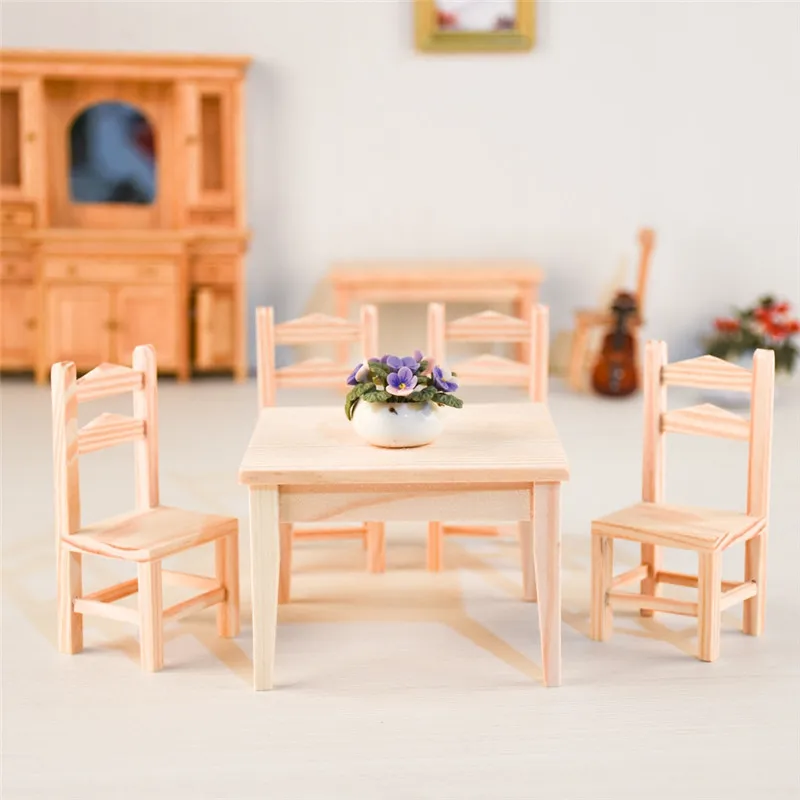 Doub كيلو 1:12 دمية أثاث لعبة مصغرة خشبية كرسي طاولة مجموعات الفتيات الأطفال طفل kawaii نتظاهر اللعب اللعب هدايا دمى