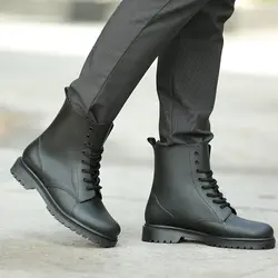 Tangnest/Новинка 2017 года, мужские ботильоны, Модные ботильоны в британском стиле на шнуровке для мужчин, однотонные черные ботинки на резиновой