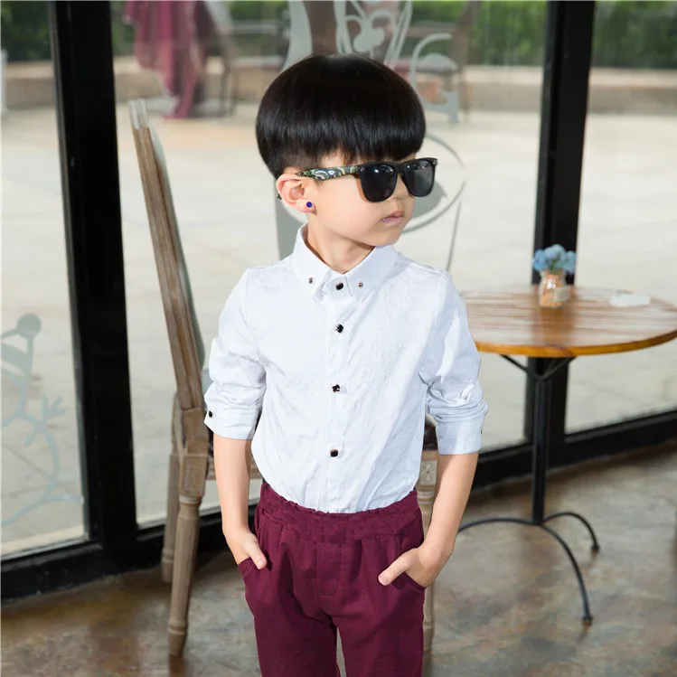 WHITE SHIRT ONLY Строгий костюм с цветочным узором для мальчиков школьный костюм для выступлений для мальчиков на свадьбу, выпускной, фортепиано костюм для девочек, жилет, штаны, 2 предмета - Цвет: WHITE SHIRT ONLY