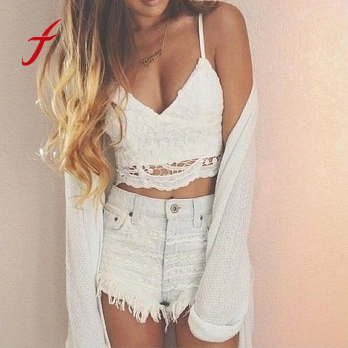 

Feitong 2017 Women Lace Crochet Sexy Backless Halter Crop Tank Summer Beach Tops Bralette Vest Female Bandage Halter Tank Tops
