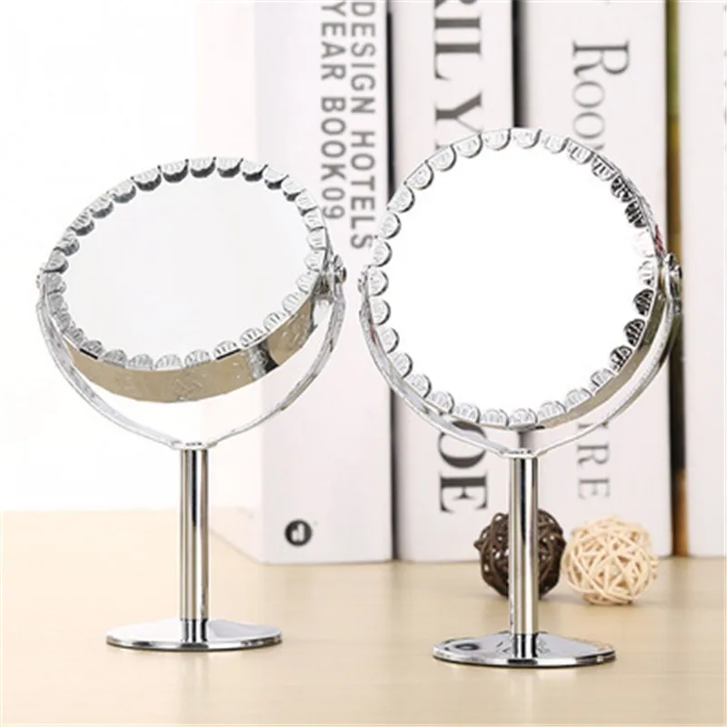 

New Lace Round Desktop Makeup Decorative Mirror Figurines Dressing Table Double Sided Stainless Steel Handicraft Mirror Ornamnet