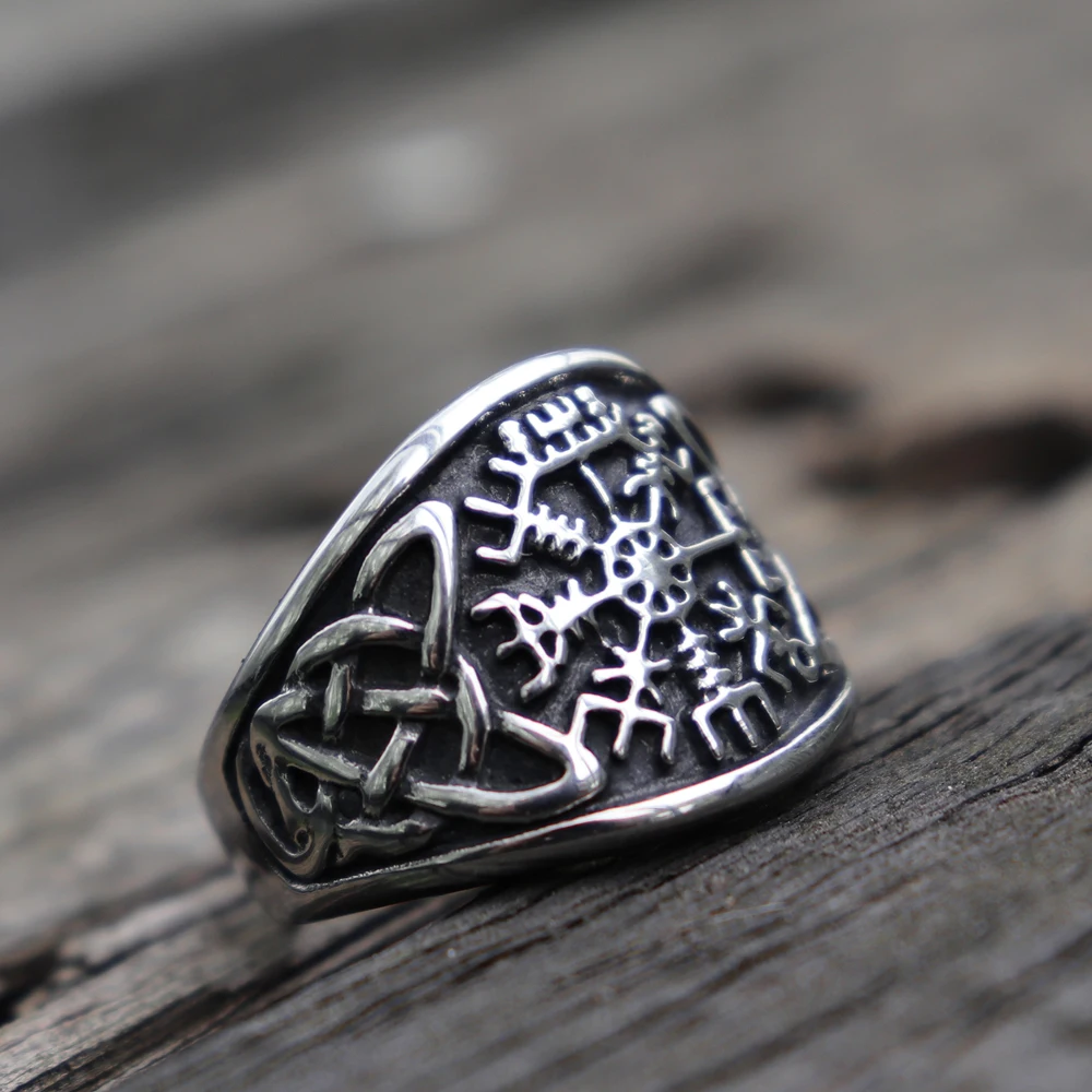 فايكنغ البوصلة Vegvisir Aegishjalmur رونيك بيان حلقة رجل خمر الفضة اللون 316L الفولاذ المقاوم للصدأ السائق مجوهرات فايكنغ البوصلة Vegvisir Aegishjalmur رونيك بيان حلقة رجل خمر الفضة اللون 316L الفولاذ المقاوم للصدأ السائق مجوهرات