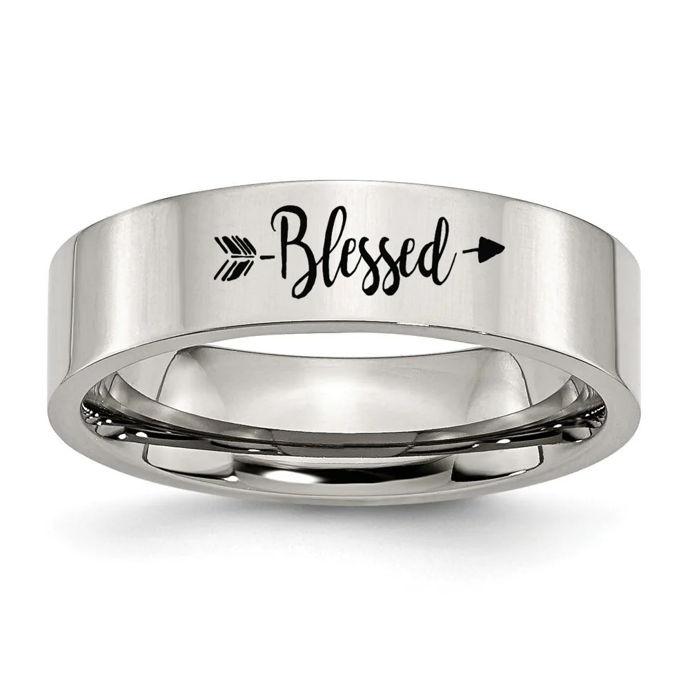 New 8mm / 6mm Engraved Blessed 316L Stainless Steel Ring Custom Personalized Engraved Wedding Ring for Men Women