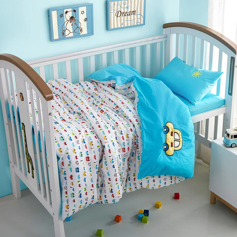 

Svetanya Cotton Crib Bedding Set Car embroidery (Quilt cover120xx150cm+ Sheet60x135cm+ Pillowcase30x50cm) 3pc Bedlinen Sets