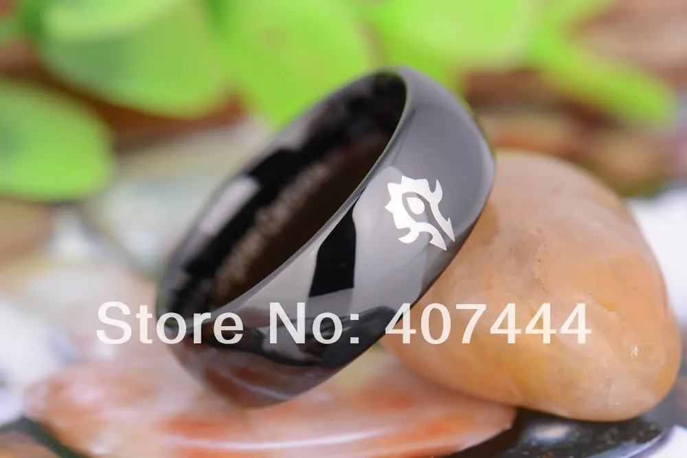 Free Shipping YGK JEWELRY Hot Sales 8MM Black Dome World of Warcraft Horde New Tungsten Carbide Wedding Ring 3