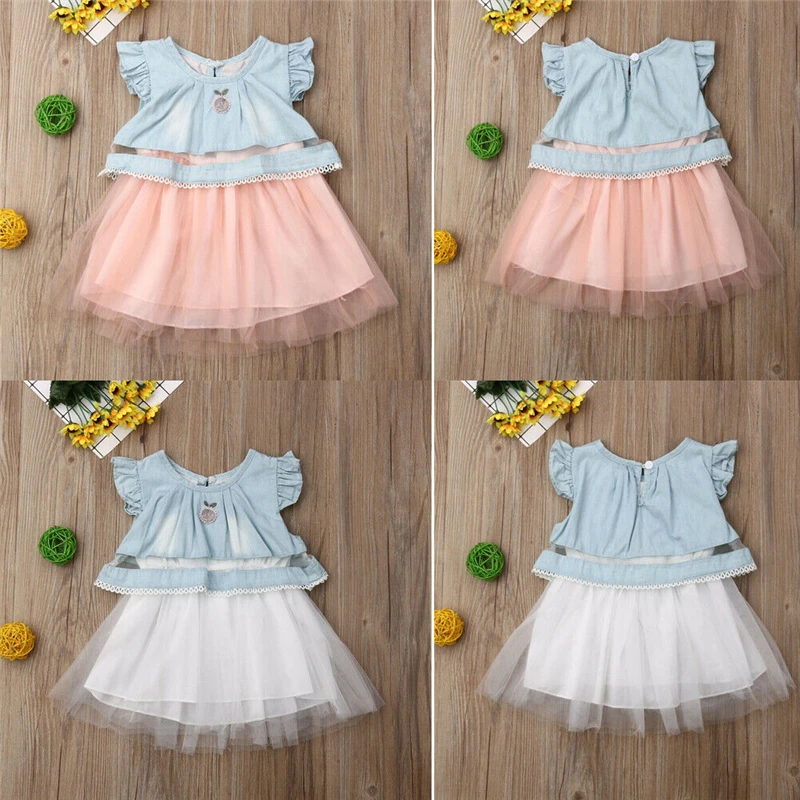 Платье для маленьких девочек джинсовое платье принцессы в стиле пэчворк с