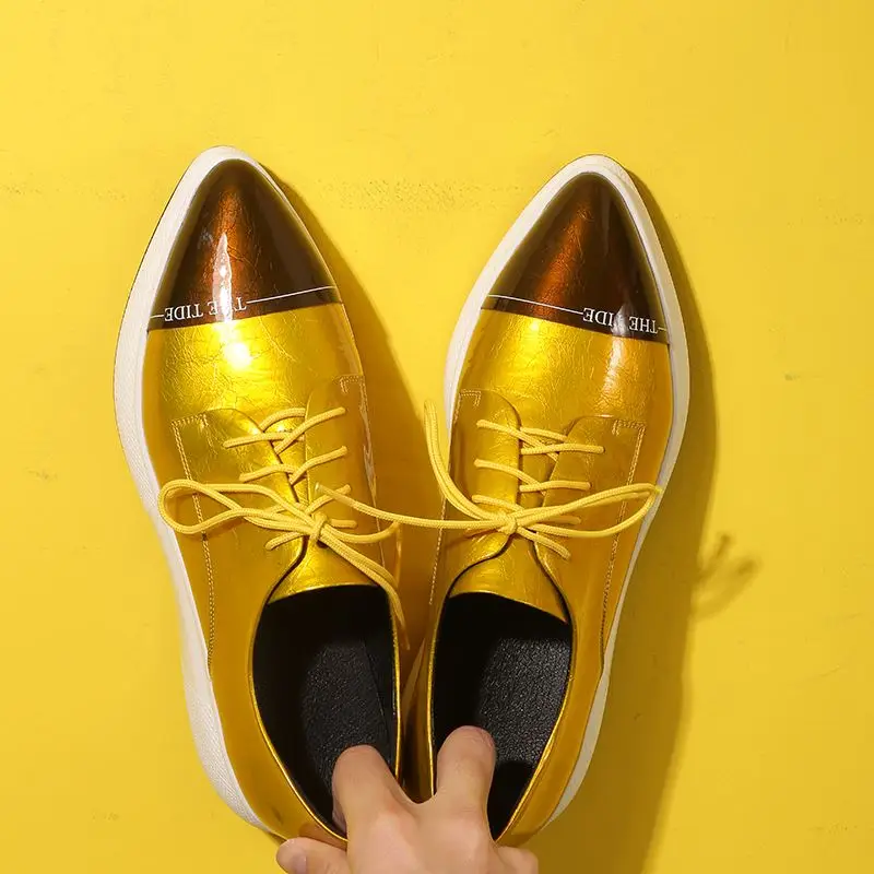 ALLBITEFO/разноцветные женские кроссовки на плоской подошве из натуральной кожи; обувь на платформе с острым носком со складками; Весенняя женская обувь на плоской подошве со шнуровкой - Цвет: as picture