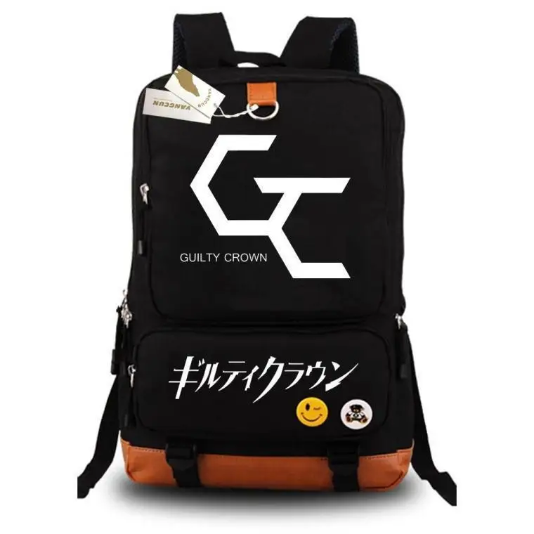 Аниме надпись «Guilty Crown GC» школьные сумки ноутбук рюкзаки Для Мужчин Мультфильм ученические рюкзаки школьная сумка для ноутбука посылка - Цвет: black