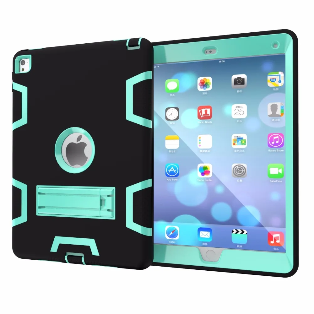 

For iPad 6 case Shockpro of Heavy Duty Rubber With Hard Stand Case Cover For Apple iPad Air 2 + Stylus Pen