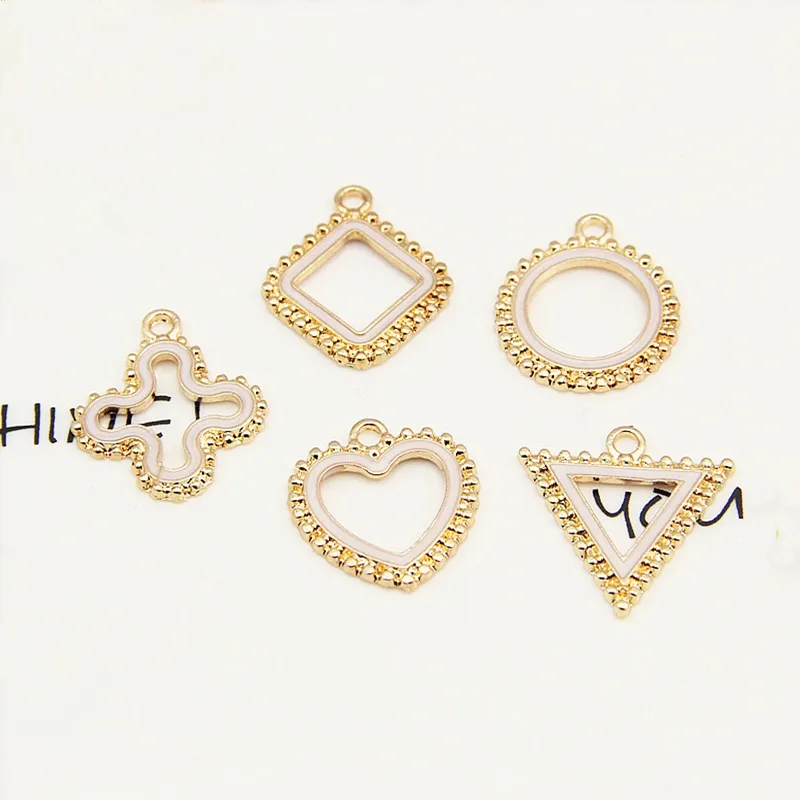 

Free Shipping Gold Color Plated Enamel Alloy Charms 100PCs Hollow Out Oil Drop Cross Heart Round Square DIY Jewelry Pendants