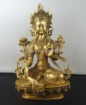 

rare luck Tibetan Buddhism Copper Green Tara God Godness Kwan-yin Buddha Statue gift art bronze Genuine copper
