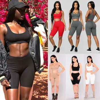 

Women Sports Set Gym Running Fitness Clothing Workout Vest Top Pants