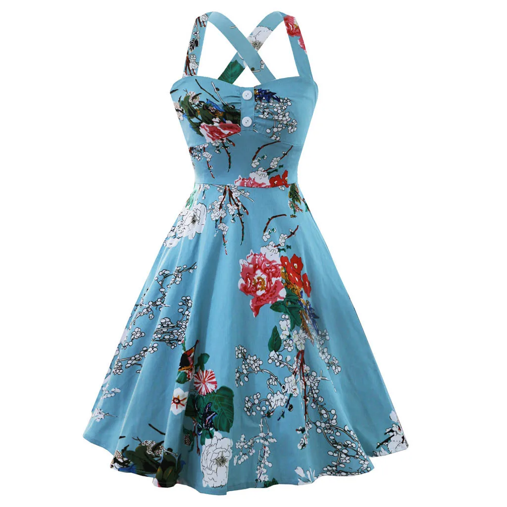 Fashsiualy женское летнее платье винтажное 1950 s Ретро Сарафан Высокая талия цветочный
