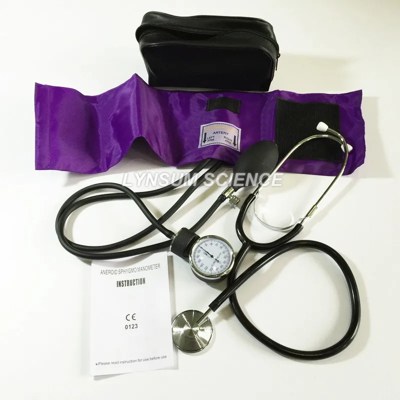 Purple Blood Pressure Monitor BP Cuff Arm Aneroid Sphygmomanometer and Stethoscope Kit