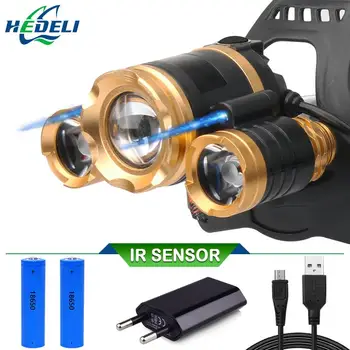 

3 xml T6 IR Sensor led headlamp usb18650 Rechargeable Induction head lamp spotlight flashlight head torch headlight head lamp