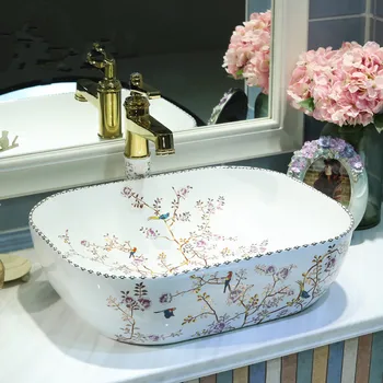 

Jingdezhen Bathroom ceramic sink wash basin Counter Top Wash Basin Bathroom Sinks vanity sink flower bird