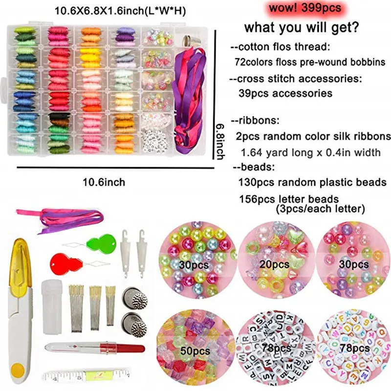 

Looen 72 Colors Embroidery Floss Thread 26 Letter Beads Bracelet Kits Cross Stitch Kit Sewing Accessories With Storage Case