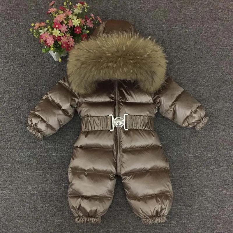 Детские комбинезоны для русской зимы-30 градусов, зимний толстый костюм для мальчиков, теплый зимний комбинезон для девочек, детский комбинезон, детская верхняя одежда, одежда для малышей - Цвет: gold Raccoon fur