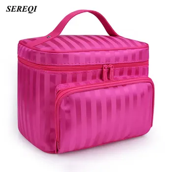 

SEREQI Fashion Women Polyester Cosmetic Storage Bags Travel Cosmetic Organizer Container Lattice Makeup Bag Handbag Holder