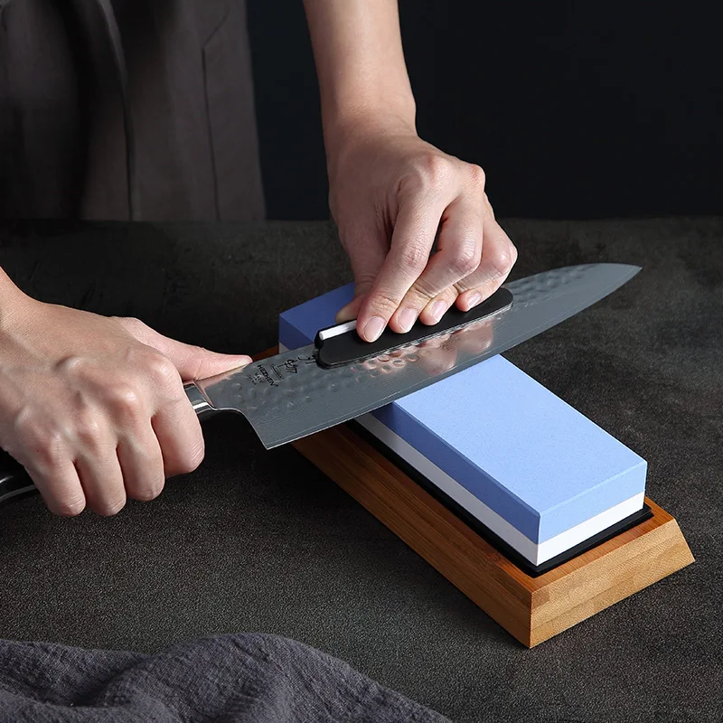 Professional Kitchen Knife Sharpener Stone Double Side White Corundum  Whetstone Grindstone Japanese Sharpening Tool Bamboo Base 