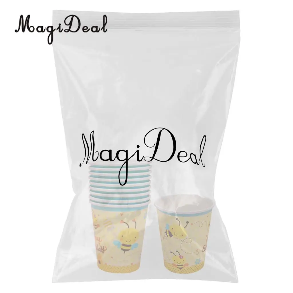 MagiDeal Portable 10Pcs Cute Bee Paper Disposable Cups Birthday Party Tableware for Baby Shower Graduation Bouquet Decoration