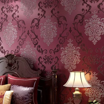 

Free shipping wallpaper European Style Wallpaper Roll Wall Paper Damask Embossed Flocking Wall Covering Papel De Parede DM32